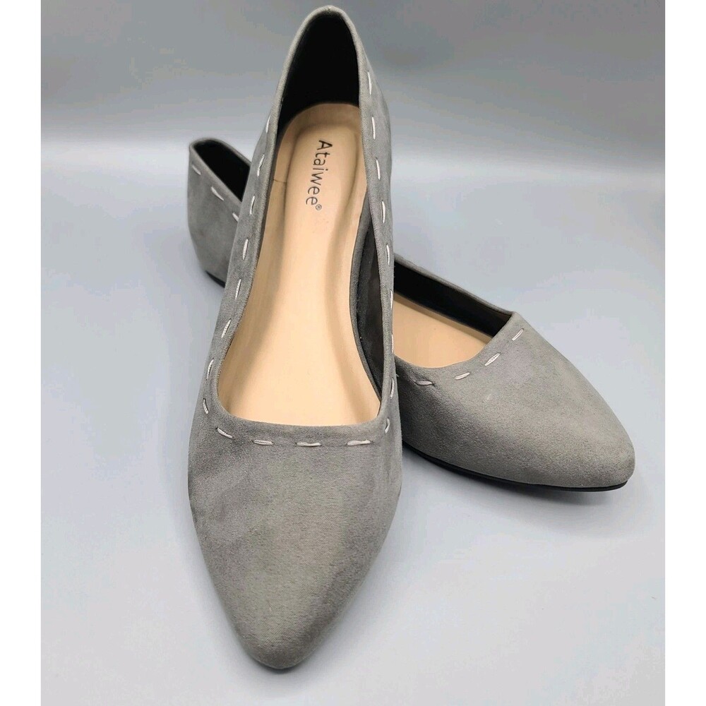 Ataiwee Gray Faux Suede Almond Pointed Toe Slip On Flats Women's Shoes Size 10